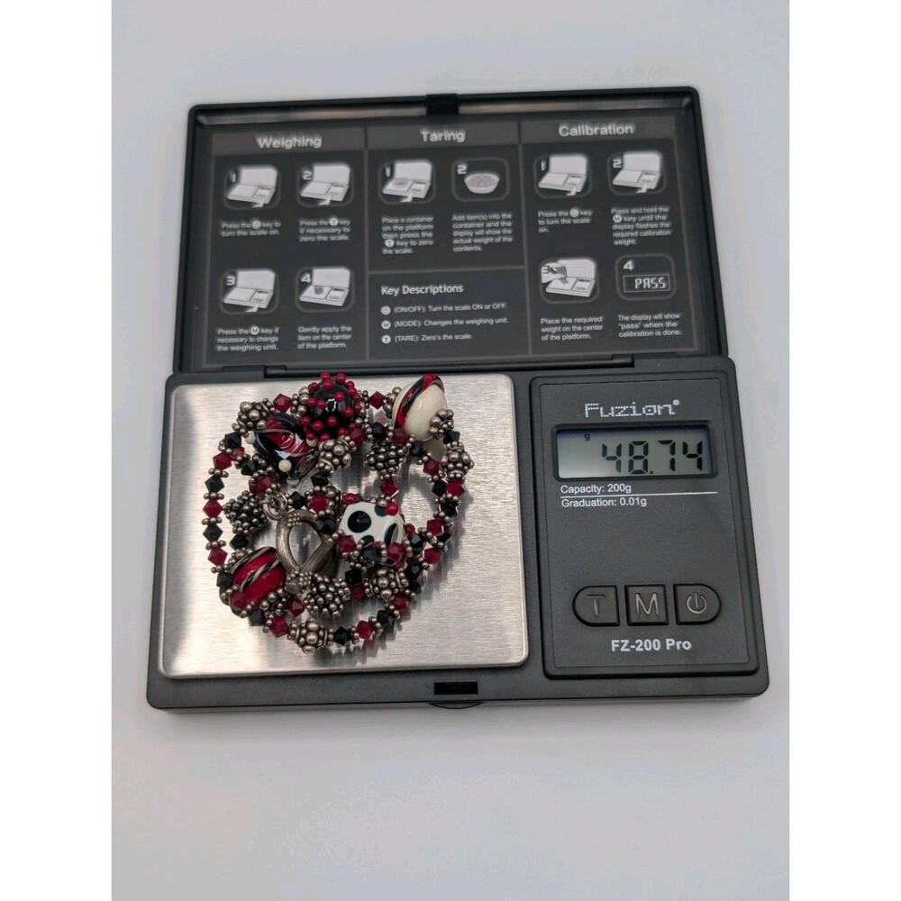 Vtg Artisan Lampwork Glass Crystal Beads 925 Sterling Bracelet Necklace Set Goth image 10
